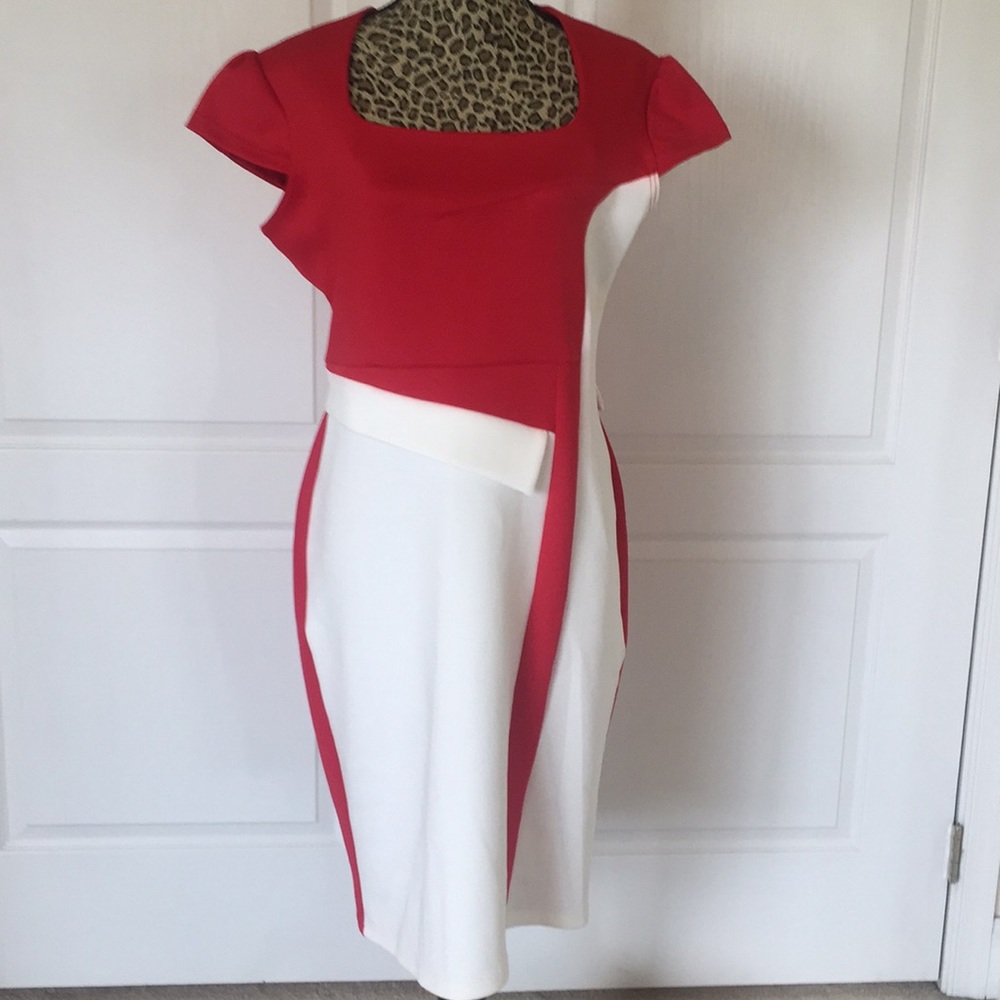 Red & White block dress
